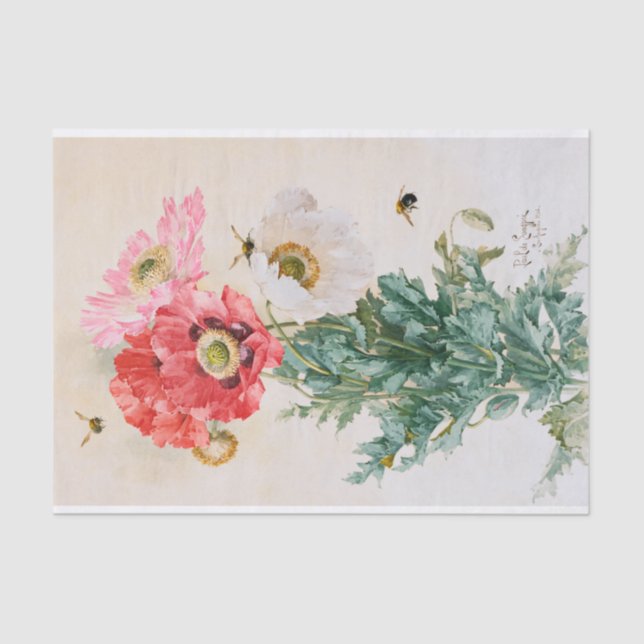 Vintage Bienen und Rose decoupage Blütenpeony Seidenpapier (Vorderseite)