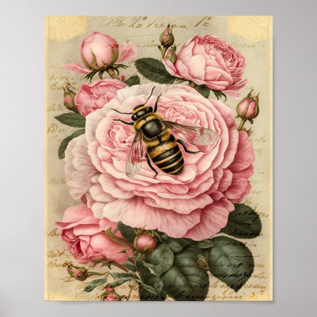 Vintage Bienen und Rosen Poster (Vorne)