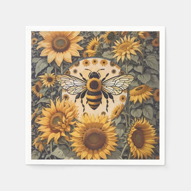 Vintage Bienen und Sonnenblumen Serviette (Vorderseite)