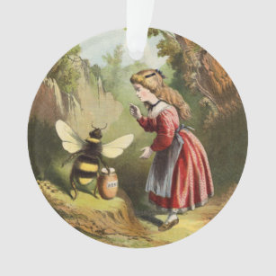 Vintage Bienen-viktorianischer Mädchen-Honig-Topf Ornament