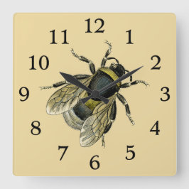 Vintage Bienenillustration Antique Honey Bees Art Quadratische Wanduhr