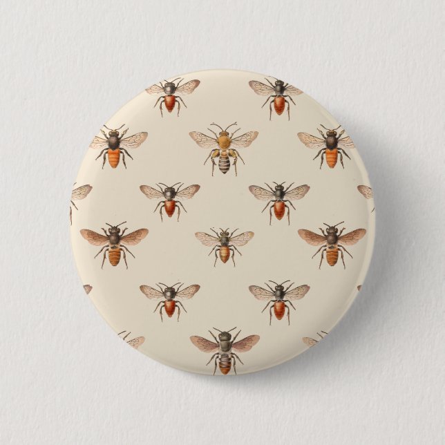 Vintage Bienenillustrationsmuster Button (Vorderseite)