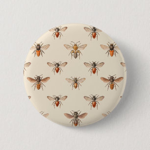 Vintage Bienenillustrationsmuster Button