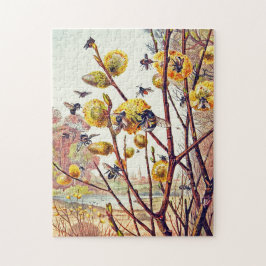 Vintage Bieneninsekten Frühlingsinsekten Willow Bl Puzzle