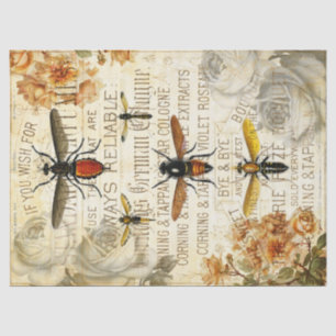 Vintage Bieneninsekten Rose Bouquet Decoupage Seidenpapier