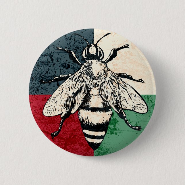 Vintage Bieneninsektenfarben Button (Vorderseite)