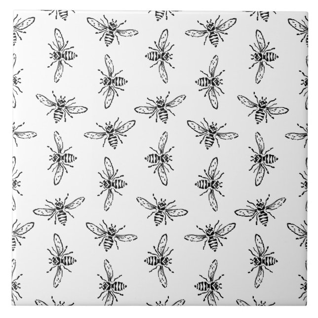 Vintage Bienenmuster-CUSTOM HINTERGRUNDFARBE Fliese (Vorderseite)