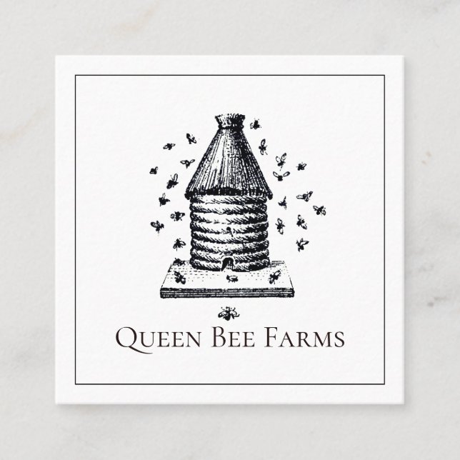 Vintage Bienenstockblume mit Bienenzucht Quadratische Visitenkarte (Vorderseite)