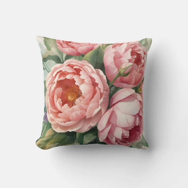 Vintage Big Pink Flowers Kissen (Vorderseite)
