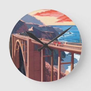 Vintage Big Sur Bixby Bridge USA Tourismus Runde Wanduhr