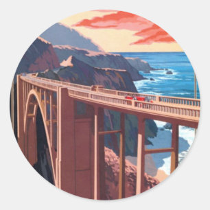 Vintage Big Sur Bixby-Brücke USA Tourismus Runder Aufkleber