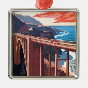 Vintage Big Sur Bixby-Brücke USA Tourismus Silbernes Ornament