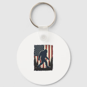 Vintage-Bigfoot-Amerikanische-Flagge-Wald-Vektor-D Schlüsselanhänger