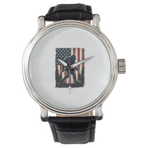 Vintage-Bigfoot-Amerikanische-Flagge-Wald-Vektorde Armbanduhr