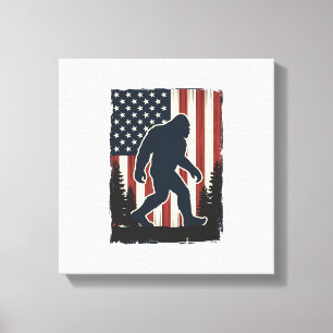 Vintage-Bigfoot-Amerikanische-Flagge-Wald-Vektorde Leinwanddruck