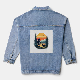 Vintage Bigfoot gehender Hund Berg Sonnenuntergang Jeansjacke