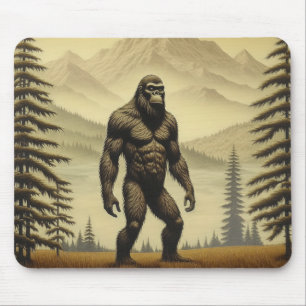 Vintage Bigfoot in den Bergen und Kiefern Mousepad