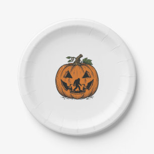 Vintage-Bigfoot-Kürbis-Halloween-Vektordesign_1 Pappteller