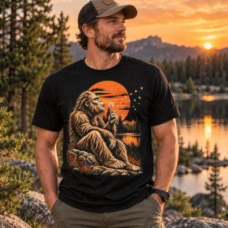 Vintage-Bigfoot-Löwenzahn-Sonnenuntergang-Wildnis T-Shirt