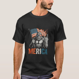 vintage Bigfoot Merica Rock usa Flag Patriotic 4th T-Shirt