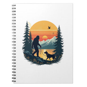 Vintage Bigfoot Spaziergang Hund Berg Sonnenunterg Notizblock