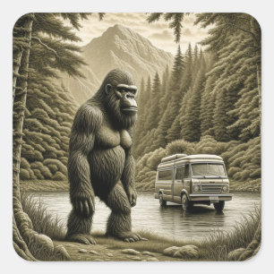 Vintage Bigfoot und Wohnmobil-Camper Quadratischer Aufkleber