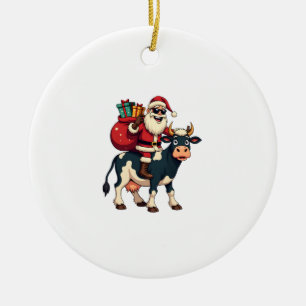 Vintage Bigfoot Weihnachtsmann reitet Kuh Weihnach Keramik Ornament