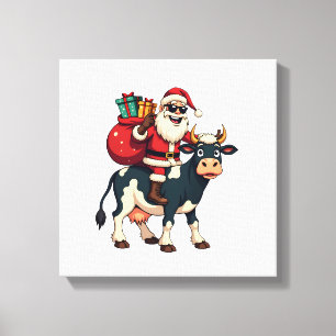 Vintage Bigfoot Weihnachtsmann reitet Kuh Weihnach Leinwanddruck