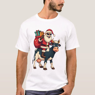 Vintage Bigfoot Weihnachtsmann Reitet Kuh Weihnach T-Shirt