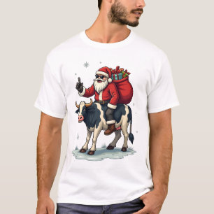 Vintage Bigfoot Weihnachtsmann Reitet Kuh Weihnach T-Shirt