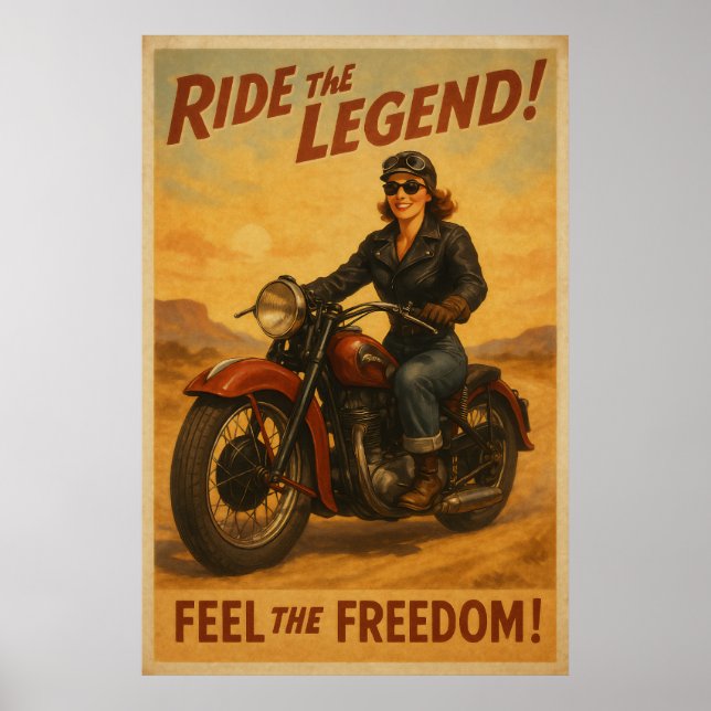 Vintage Biker Freiheit Kunst, Dichtung und Musik Poster (Vorne)