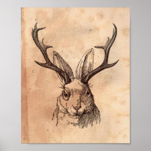 Vintage-Bild Jackalope-Hase Teefleckenpapier Poster