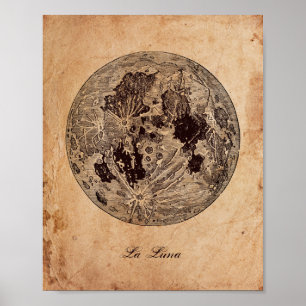 Vintage Bild Moon Astronomie Antique Papier Poster