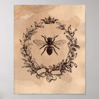 Vintage-Bild Queen Bee Honeybee Tee Gestaltete Pap Poster