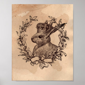 Vintage-Bild Rabbit in Wreath Tee festgehaltenes P Poster
