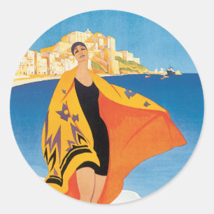 Vintage-Bild von der Französischen Riviera Runder Aufkleber