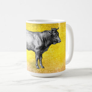 Vintage-Bild von Farmkuh und Stier Kaffeetasse