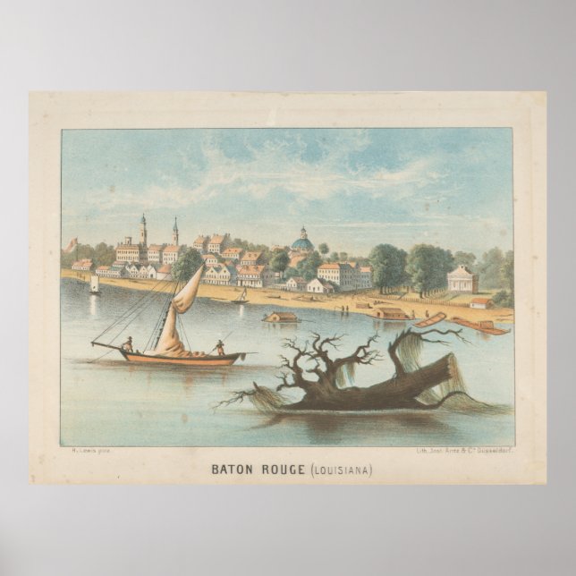 Vintage Bildansicht von Baton Rouge LA (1854) Poster (Vorne)