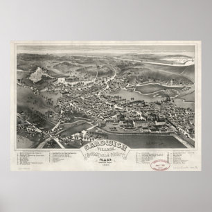 Vintage bildhafte Karte des Sandwiches MA (1884) Poster