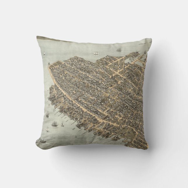 Vintage bildhafte Karte von Charleston (1872) Kissen (Vorderseite)
