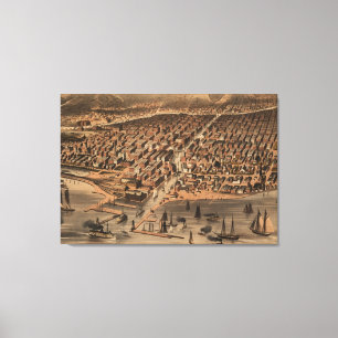 Vintage bildhafte Karte von Chicago (1871) (2) Leinwanddruck