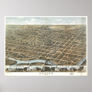 Vintage bildhafte Karte von Dayton Ohio (1870) Poster