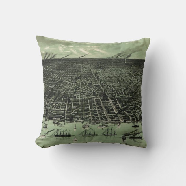 Vintage bildhafte Karte von Detroit Michigan Kissen (Vorderseite)