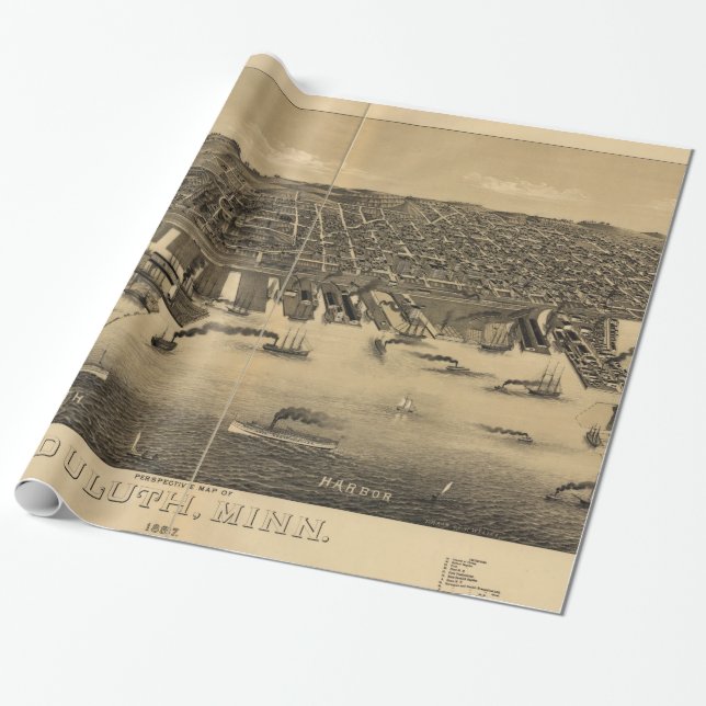 Vintage bildhafte Karte von Duluth Minnesota (1887 Geschenkpapier (Ungerollt)