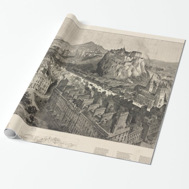 Vintage bildhafte Karte von Edinburgh Schottland Geschenkpapier (Ungerollt)