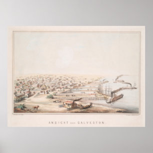 Vintage bildhafte Karte von Galveston TX (1855) Poster