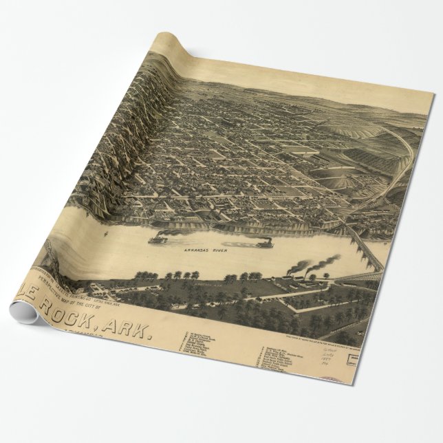 Vintage bildhafte Karte von Little Rock (1887) Geschenkpapier (Ungerollt)