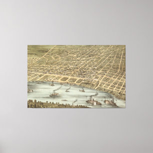 Vintage bildhafte Karte von Memphis Tennessee Leinwanddruck