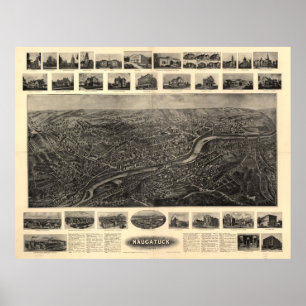 Vintage bildhafte Karte von Naugatuck CT (1906) Poster
