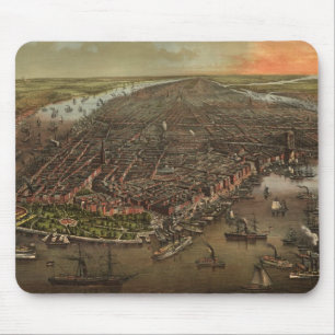 Vintage bildhafte Karte von New York City (1873) Mousepad